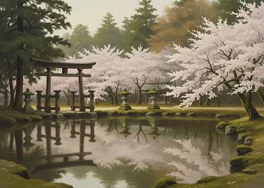 Japanese Garden with Cherry Blossoms