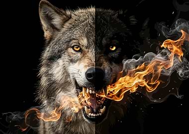 Wolf with Fire and Smoke