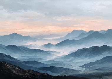 Misty Mountain Sunrise Painting