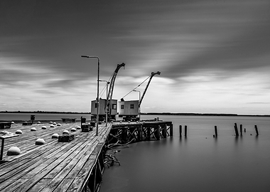 Long Exposure Pier with Cranes at Anglo in Fray Bentos