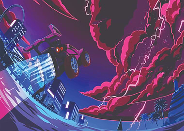 Rocket League Car in Neon City Storm