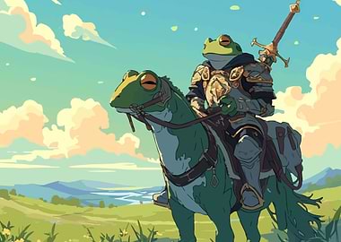 Frog Knight Riding a Lizard