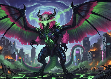 Demonic Dragon in Ruined City