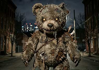 Scary Teddy Bear in City Street