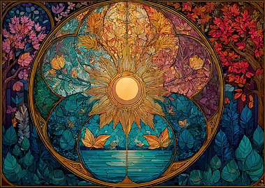 Art Nouveau Sun and Seasons