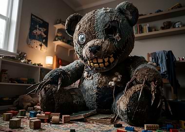 Creepy Teddy Bear in Toy Room