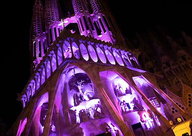 Sagrada Familia Lit Up at Night