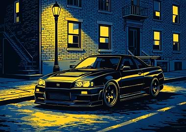 Nissan Skyline R34 GTR Car at night