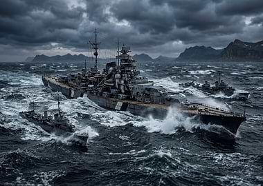 Battleships in rough seas