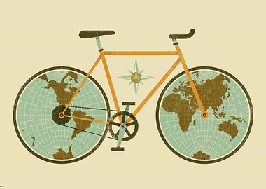 Bicycle with World Map Wheels