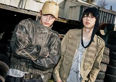 Two young men in stylish streetwear