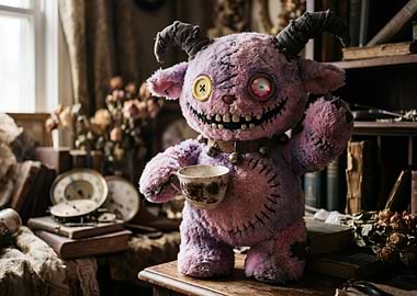 Creepy Plush Toy with Tea Cup