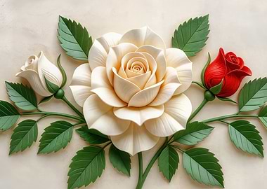Cream and Red Roses with Green Leaves