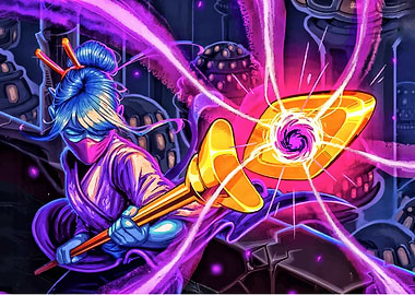 Mysterious sorceress wielding magical staff