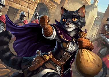 Anthropomorphic Cat Thief with Loot