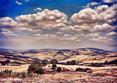 Rolling Hills Under a Cloudy Sky