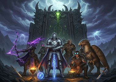Fantasy Adventuring Party at a Gate