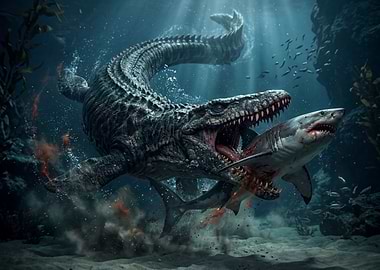 Mosasaurus Attacks Great White Shark