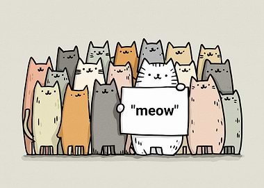 Group of cute cats holding a sign