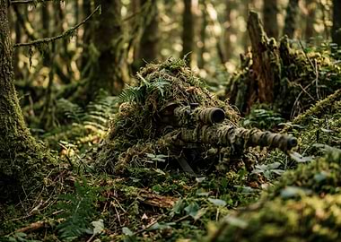 Camouflaged Sniper in Forest