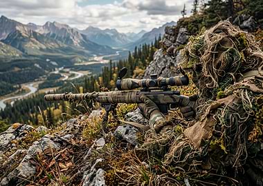 Sniper in Ghillie Suit with Rifle