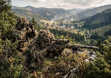 Snipers in Ghillie Suits in Mountains