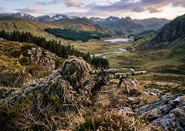 Sniper in Ghillie Suit in Mountains