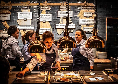 Restaurant staff serving food