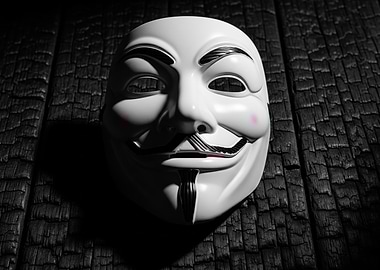 Guy Fawkes Mask on Burnt Wood