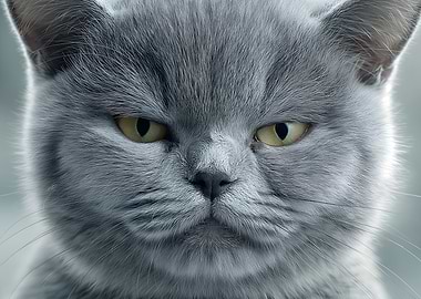 Close-up of a Grumpy British Shorthair Cat