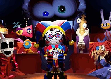 Creepy Jester Toys in a Dark Room