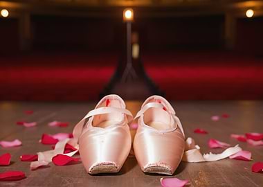 Ballet Shoes on Stage with Rose Petals