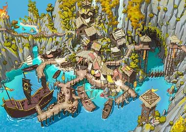 Fantasy Island Village with Ships