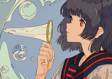 Anime Girl with Megaphone and Bubbles
