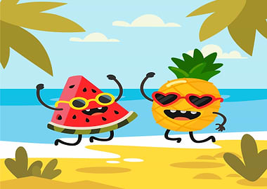 Happy Fruits on a Beach