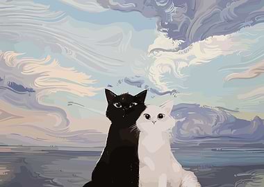 Two Cats Against a Dramatic Sky