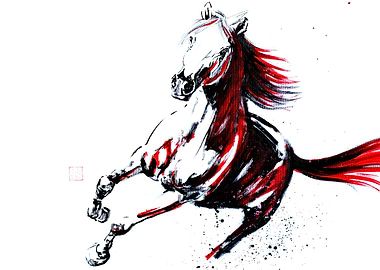 Dynamic Red and White Horse Painting
