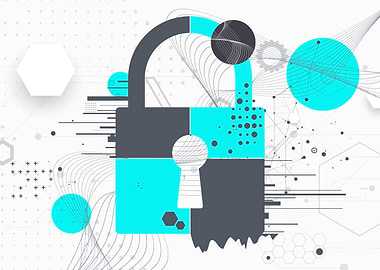 Digital Security Padlock with Abstract Background