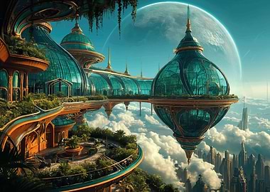 Futuristic Cityscape Above the Clouds