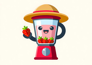 Cute Blender Character with Strawberries