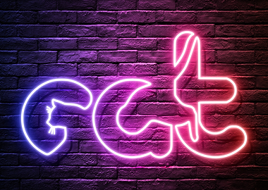 Neon Cat Sign on Brick Wall