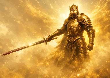 Golden Knight with Bloody Sword