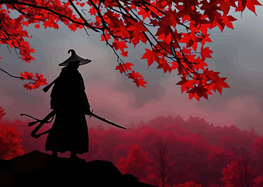 Samurai Under Red Maple Leaves