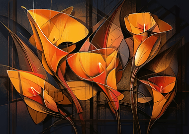 Abstract Orange Calla Lilies Painting