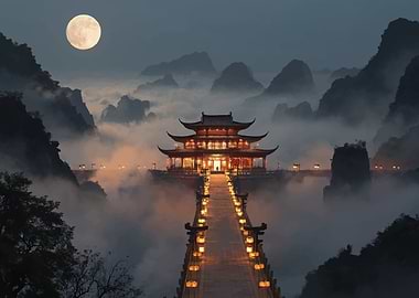 Mystical Asian Temple in the Clouds