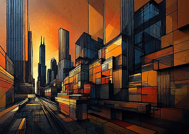 Abstract Cityscape at Sunset