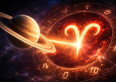 Saturn and Aries Zodiac Symbol