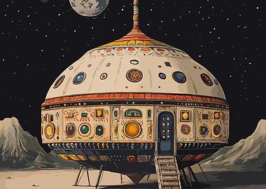 Retro Space Station on Lunar Surface