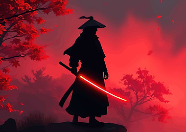 Samurai with glowing red sword