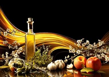 Olive oil, apples, garlic, and herbs